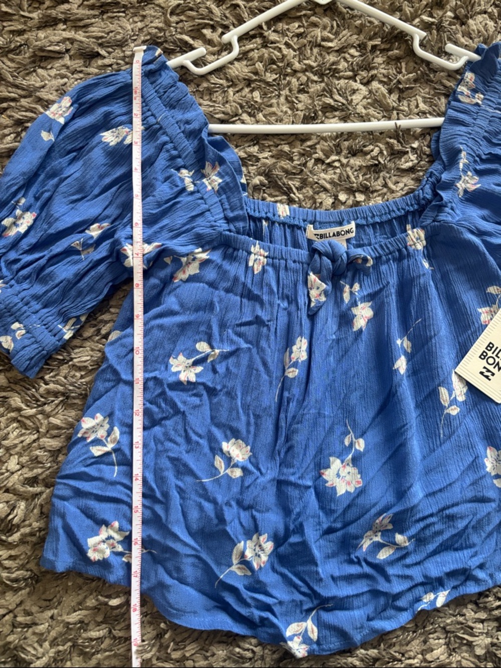 Billabong Blue Floral Off-Shoulder Peasant Top - Picture 10 of 13